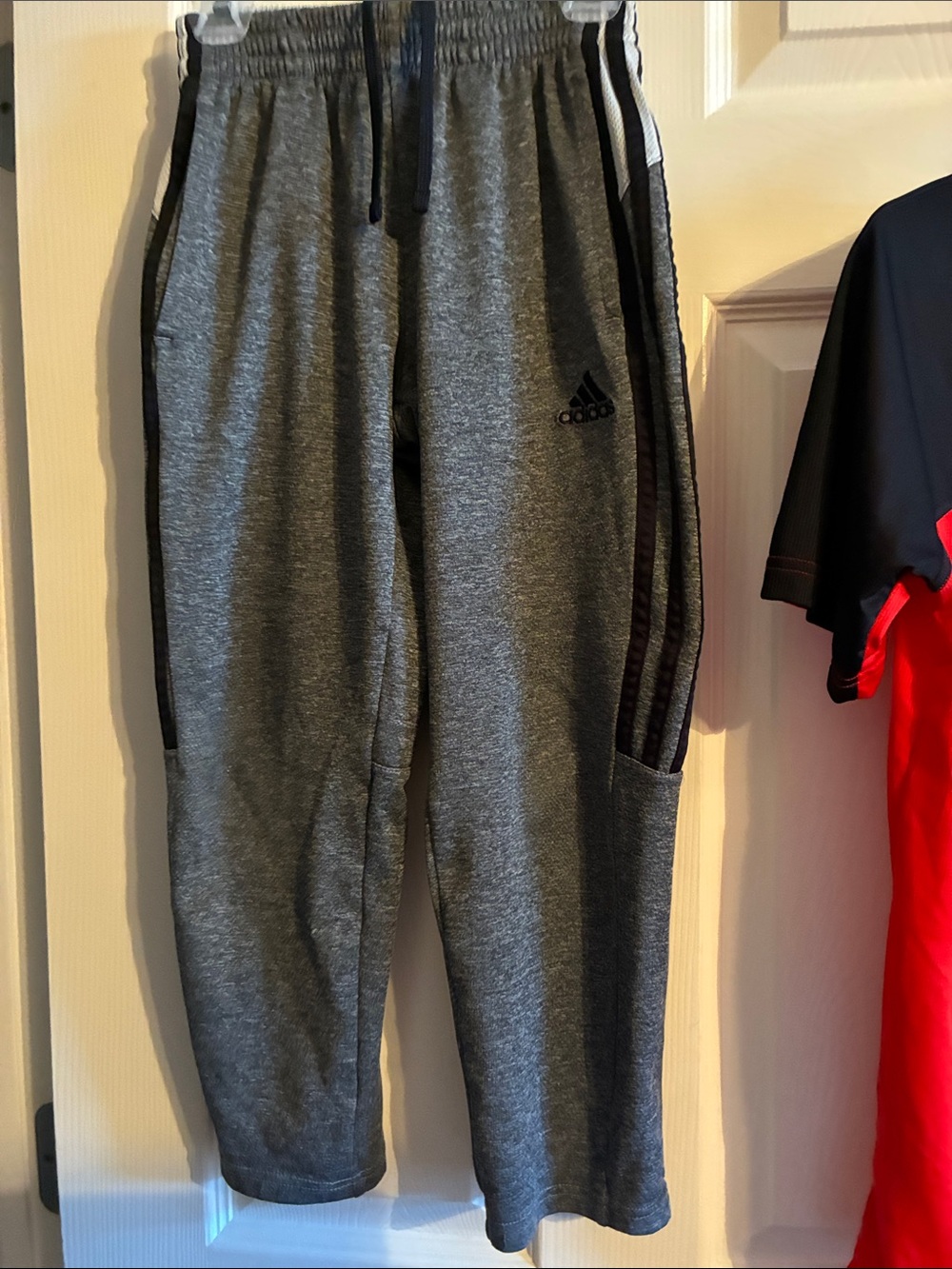 adidas Gray Heather Kids Joggers with Black Stripes